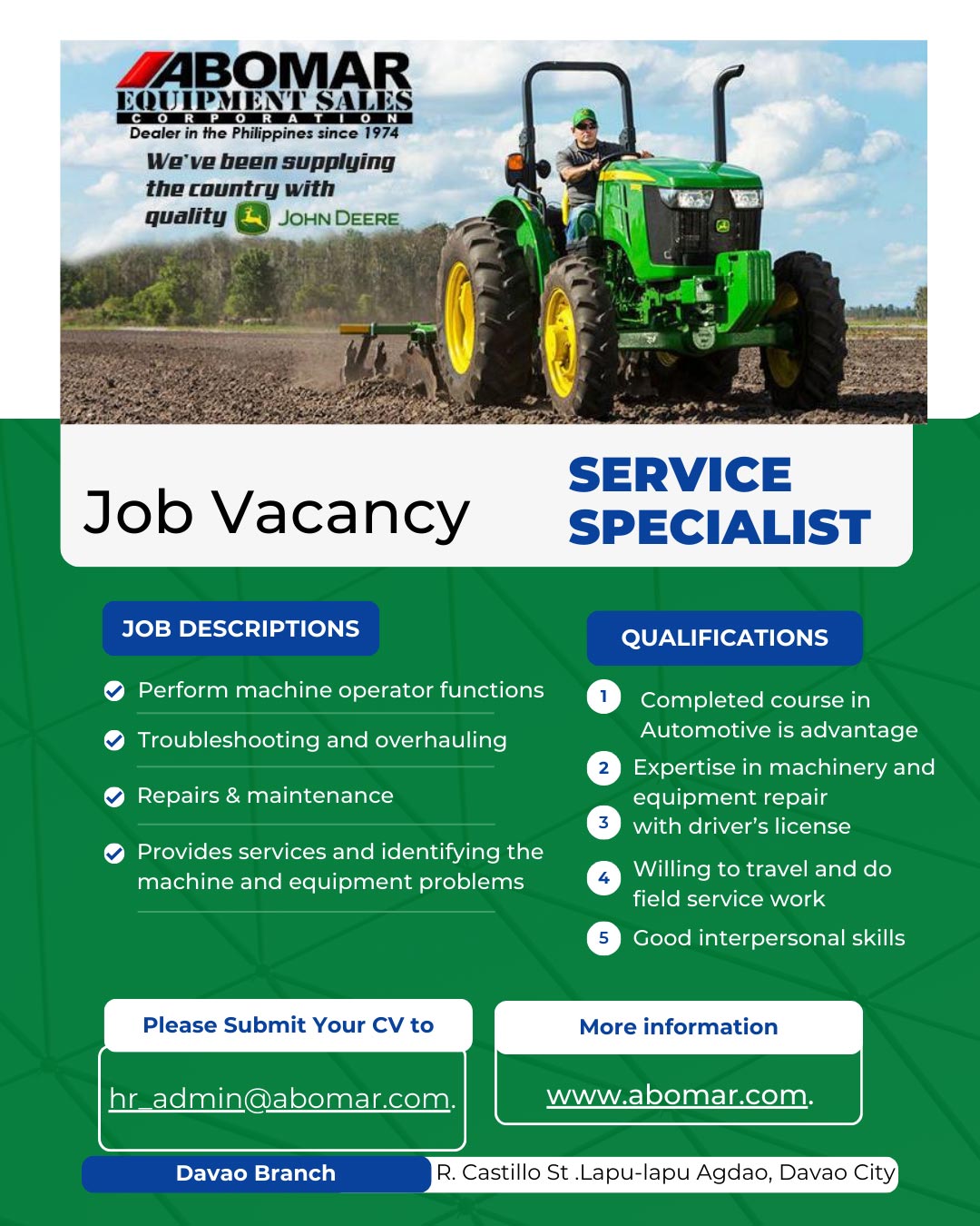 Job Ads Service Specialist Davao Branch